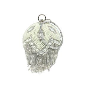 Evening Bags Silver Rhinestone Solid Color Tassel Pearl Round